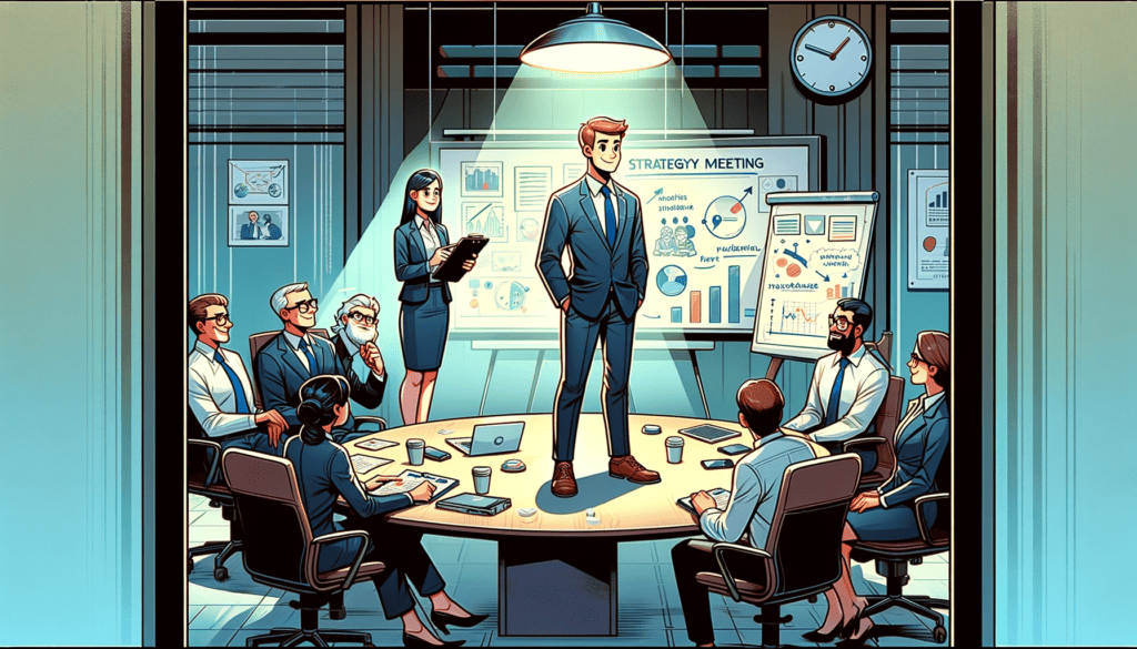 The scene shows a group of employees, including the one who felt undermined, actively participating in a meeting. The atmosphere is collaborative, symbolizing the employee's regained confidence and competence.