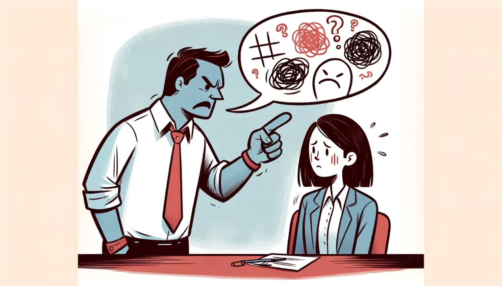 A depiction highlighting an employee experiencing verbal abuse, symbolized by scribbles in the abuser's speech bubble, to portray the negative impact of such behavior without distressing viewers.